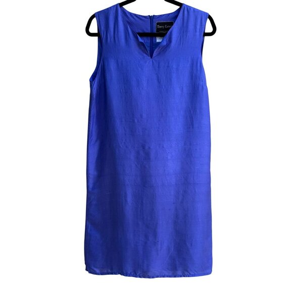 Terry Lewis Classic Luxuries Womens Royal Blue Silk Sleeveless Shift Dress S - Picture 1 of 10